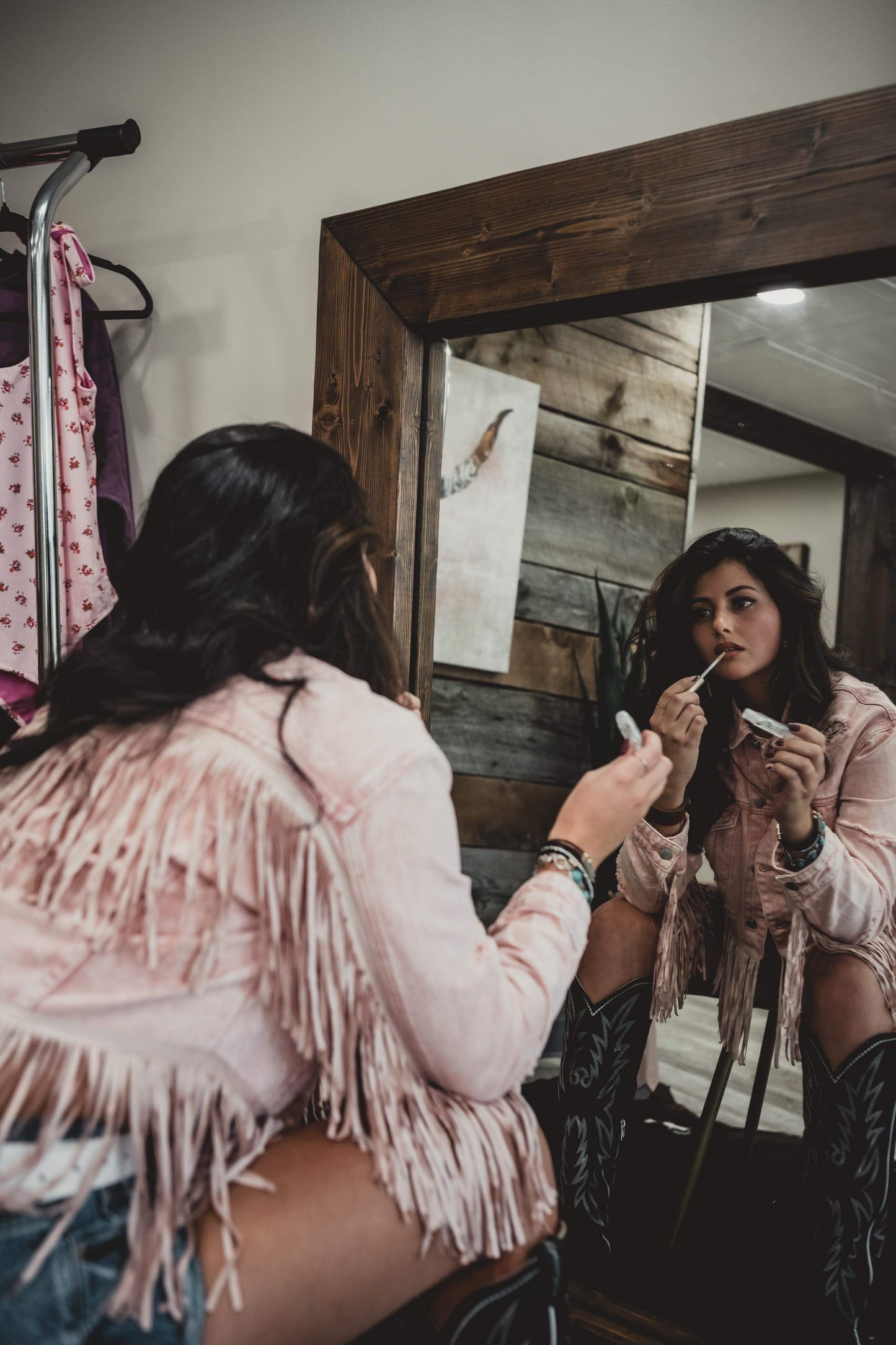 Pink Distressed Fringe Jacket